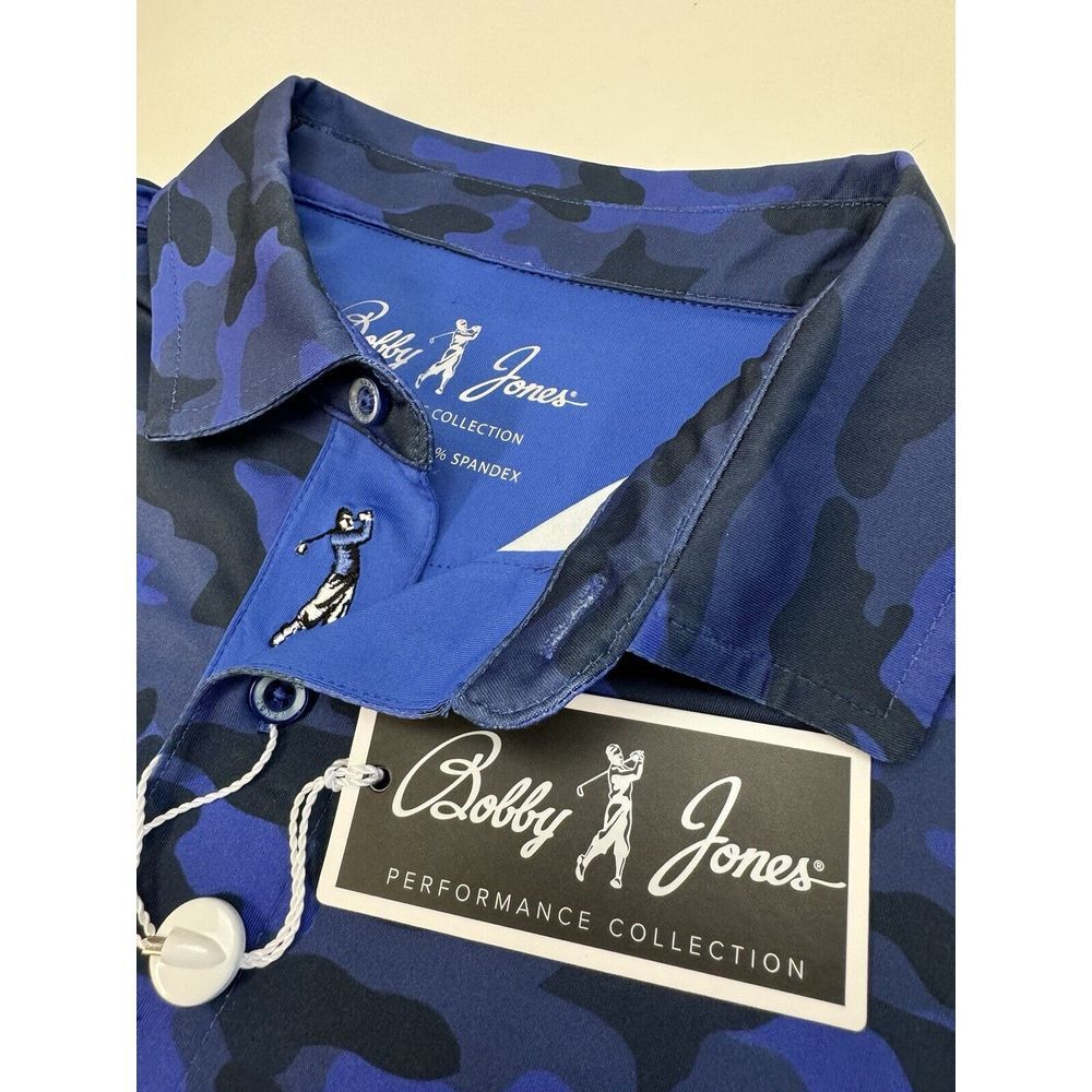 NWT Bobby Jones Performance Jersey Armed Forces Camo Print Polo Marina  Blue MED